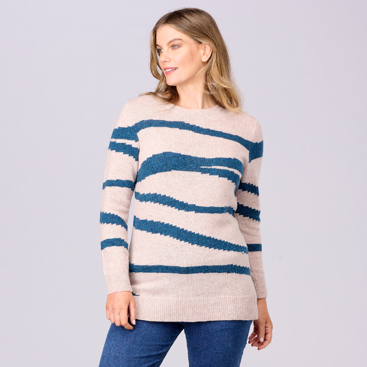 Lambswool Longline Zebra Intarsia Sweater