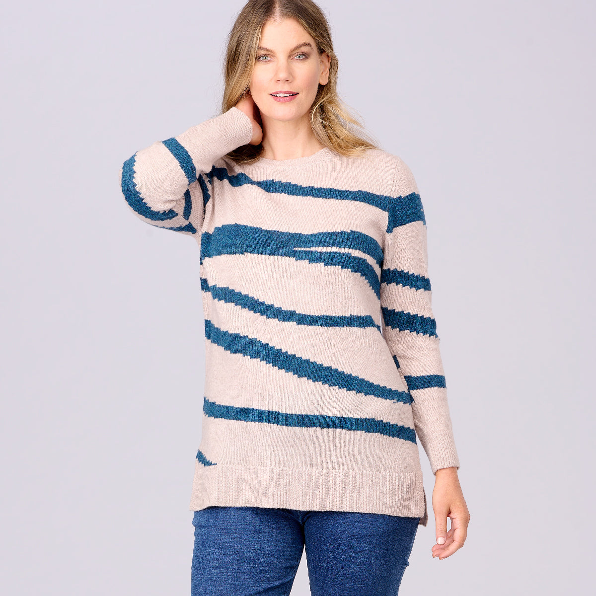 Lambswool Longline Zebra Intarsia Sweater