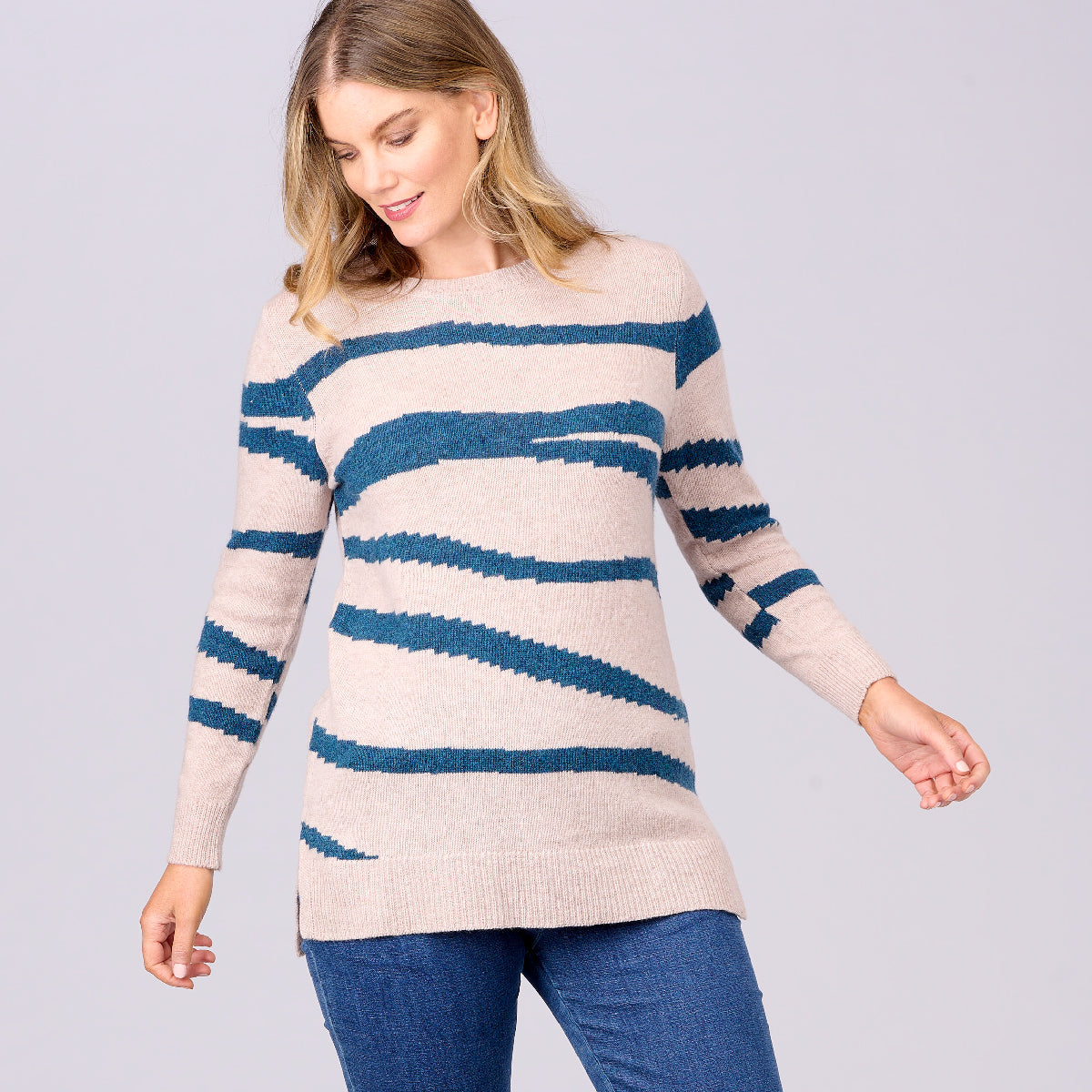 Lambswool Longline Zebra Intarsia Sweater