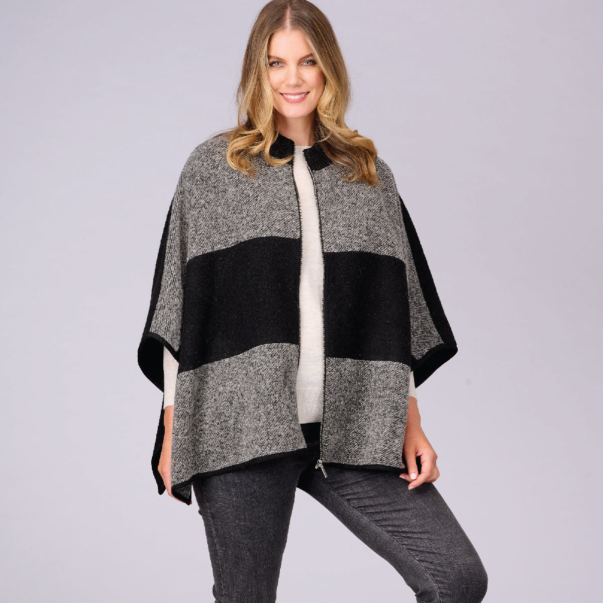 Boiled Wool Zip Poncho
