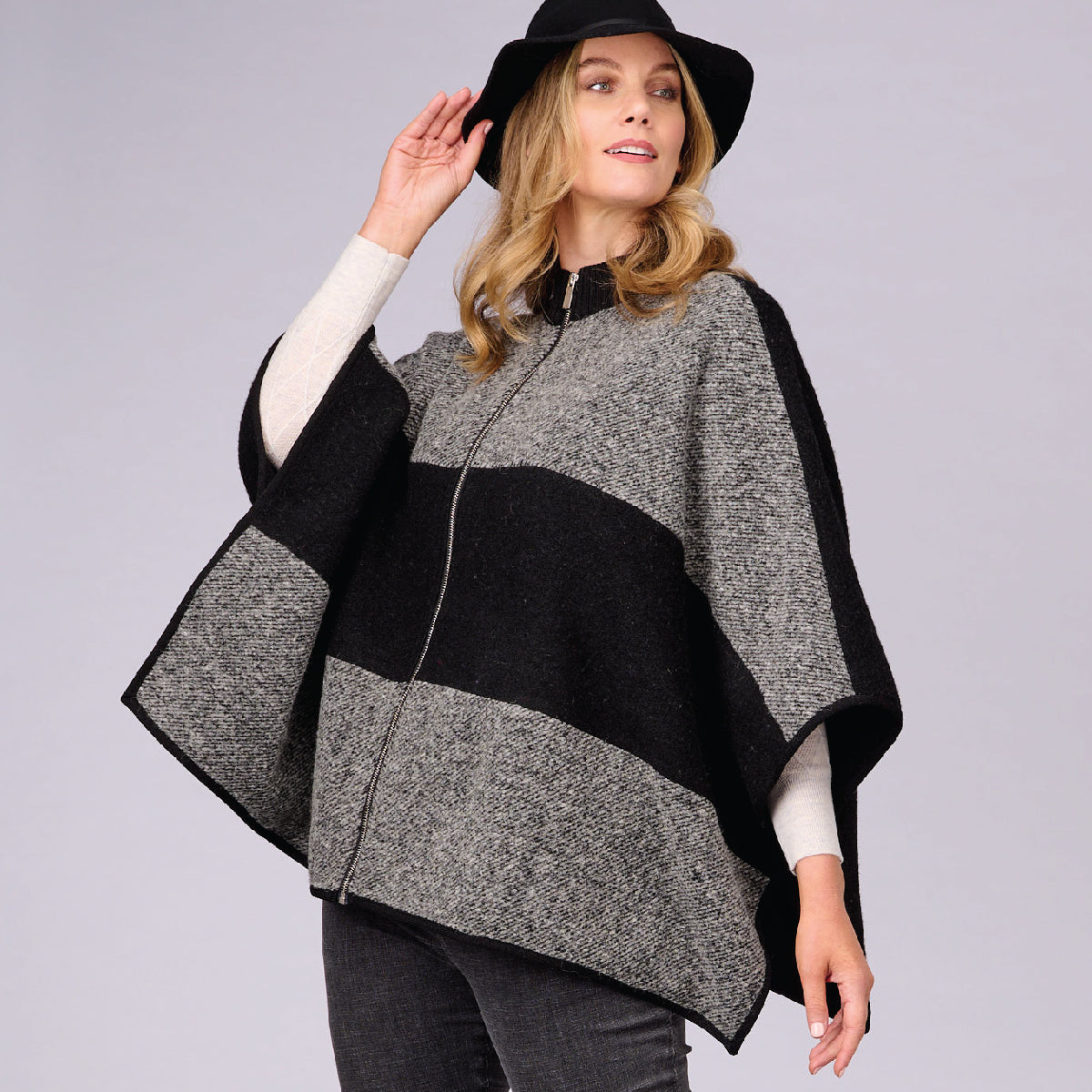 Boiled Wool Zip Poncho