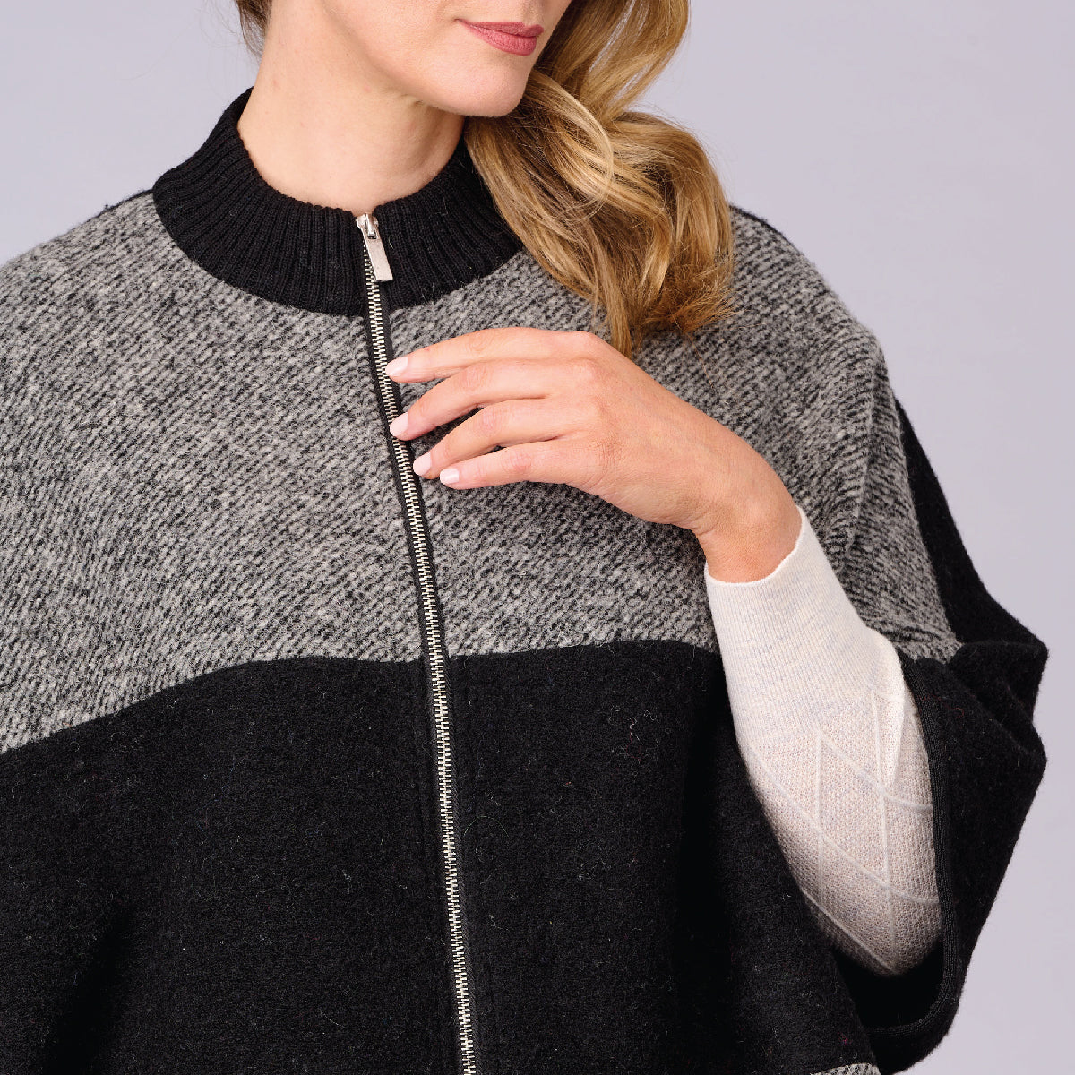 Boiled Wool Zip Poncho
