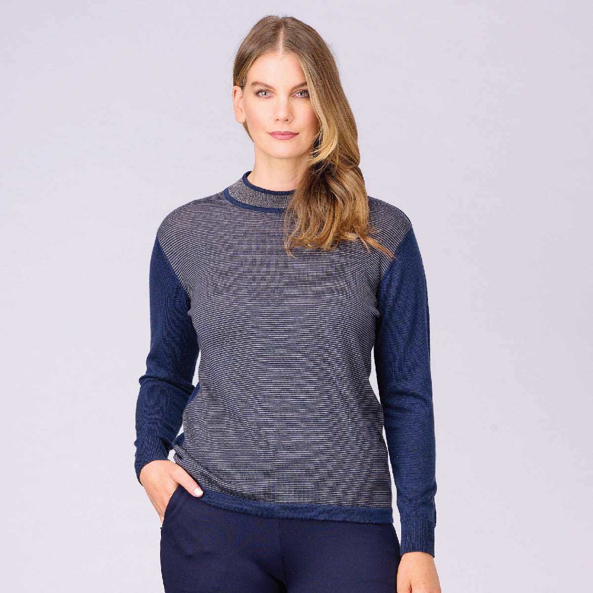 Wool Striped Mock Turtle Sweater