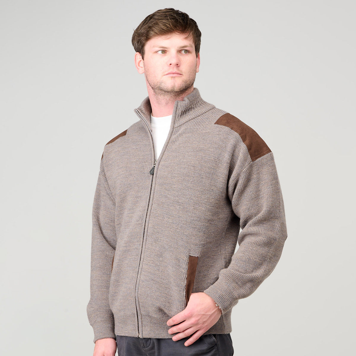 Ansett Zip Cardi Suede Trim