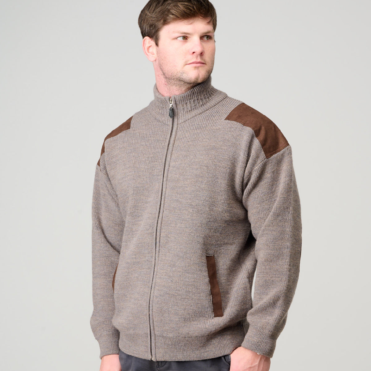 Ansett Zip Cardi Suede Trim
