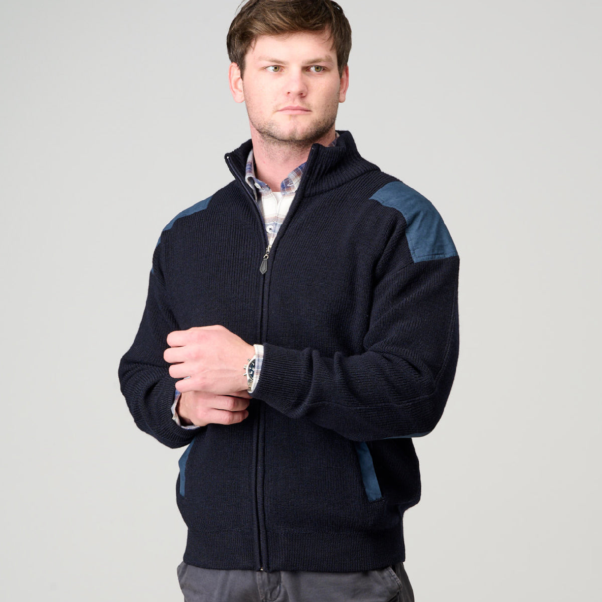 Ansett Zip Cardi Suede Trim