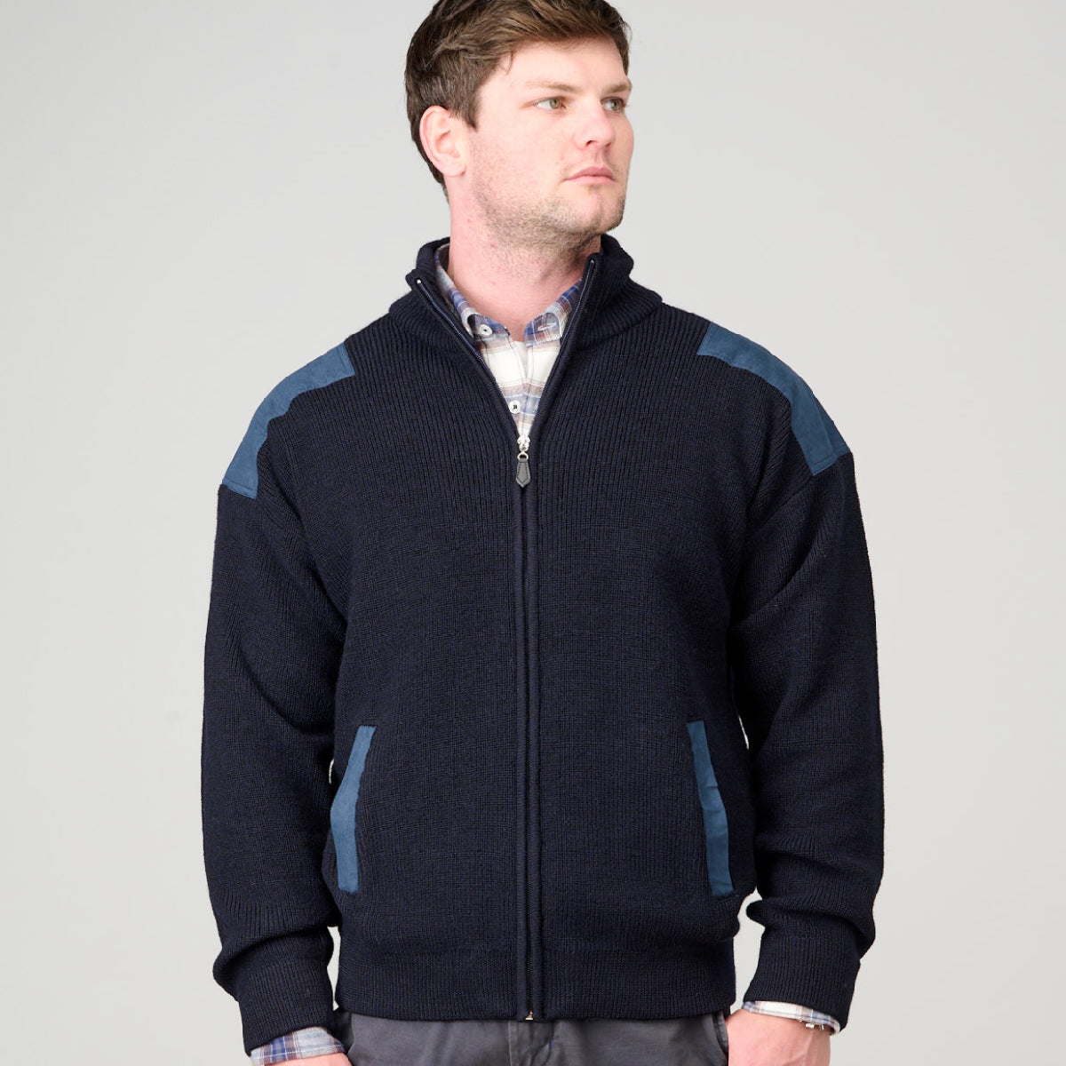 Ansett Zip Cardi Suede Trim