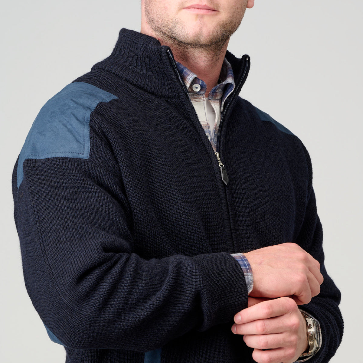Ansett Zip Cardi Suede Trim