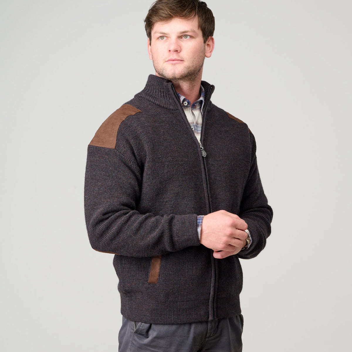 Ansett Zip Cardi Suede Trim