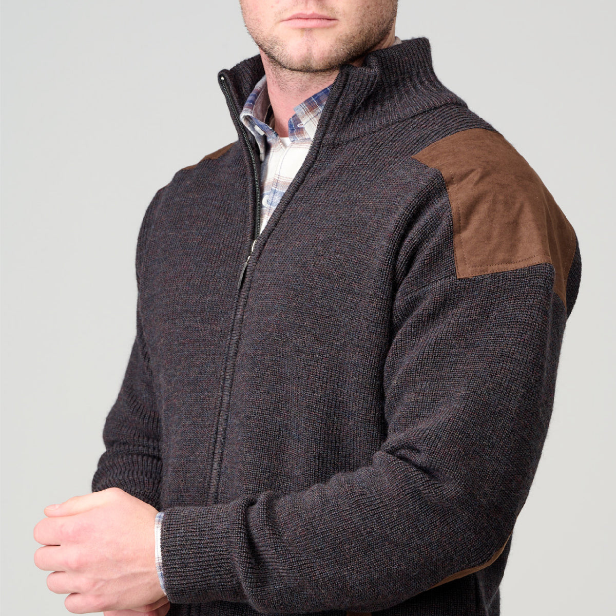 Ansett Zip Cardi Suede Trim