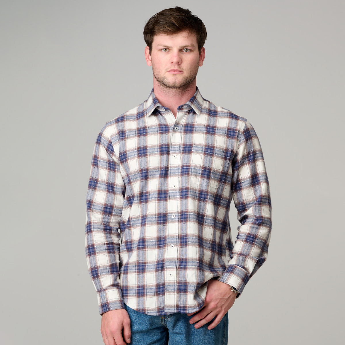 Ansett Brushed Cotton Herringbone Check Shirt