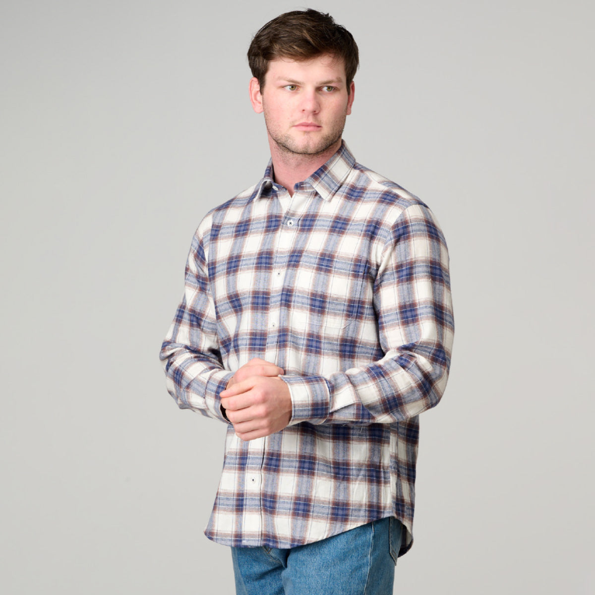 Ansett Brushed Cotton Herringbone Check Shirt