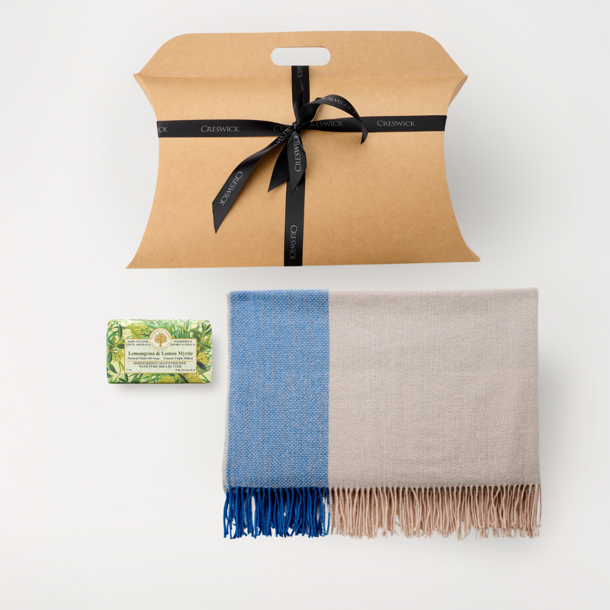 Hug in a Gift Pack - Alpaca Wool Throw Mosaic Check & Lemongrass And Myrtle Soap