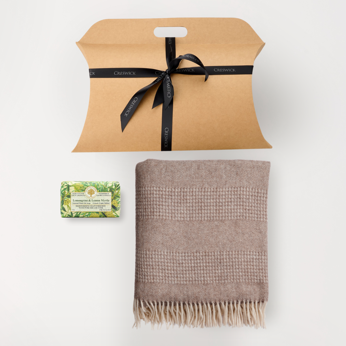 Hug in a Gift Pack - Alpaca Australian Wool Throw Combo & Lemongrass And Myrtle Soap