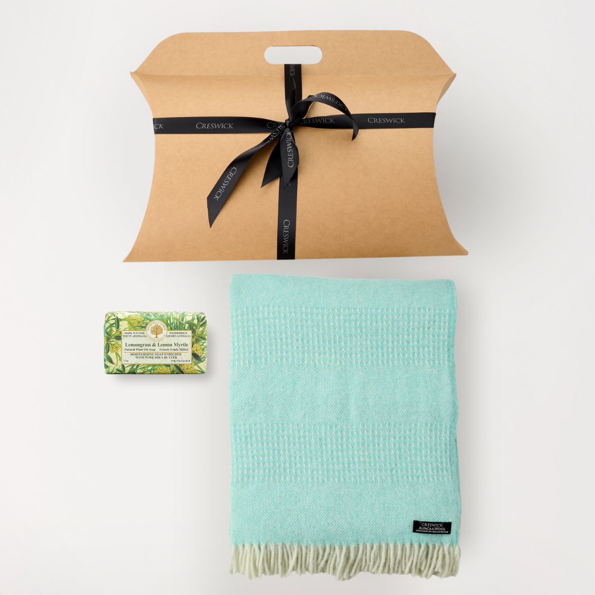 Hug in a Gift Pack - Alpaca Australian Wool Throw Combo & Lemongrass And Myrtle Soap