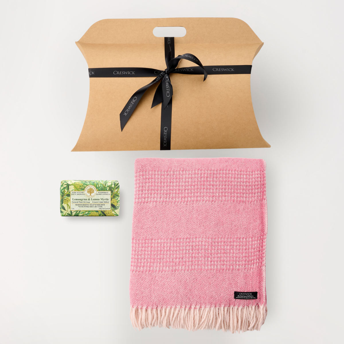 Hug in a Gift Pack - Alpaca Australian Wool Throw Combo & Lemongrass And Myrtle Soap