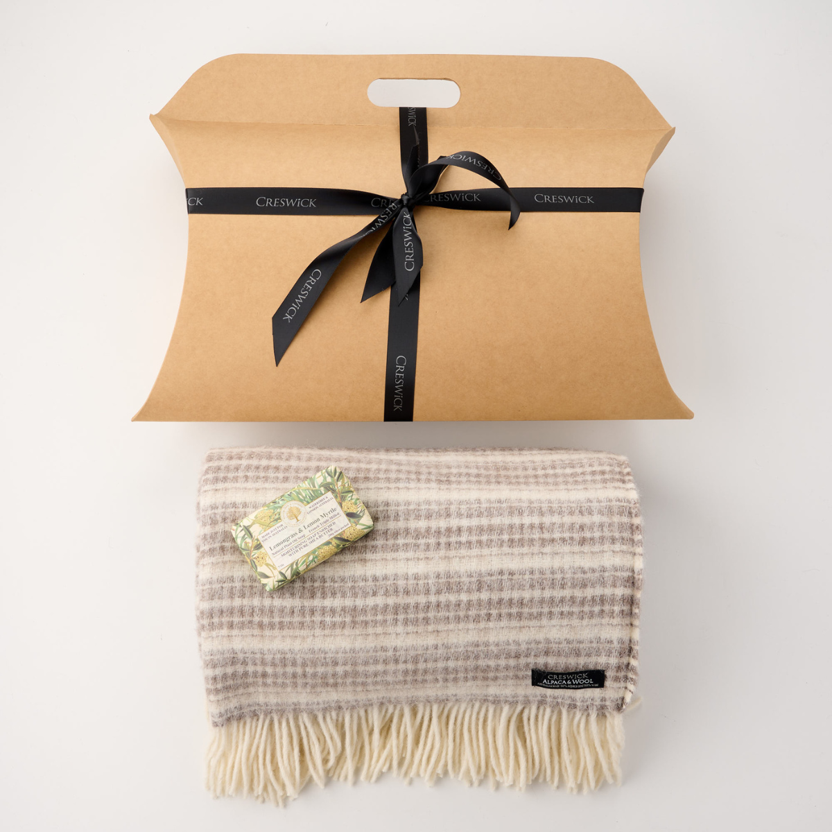 Hug in a Gift Pack - Alpaca Australian Wool Throw Crepe & Lemongrass And Myrtle Soap