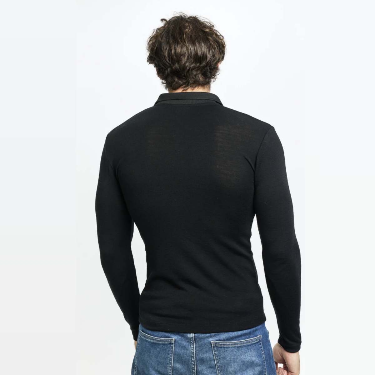 Mens Pure Wool Long Sleeve Polo