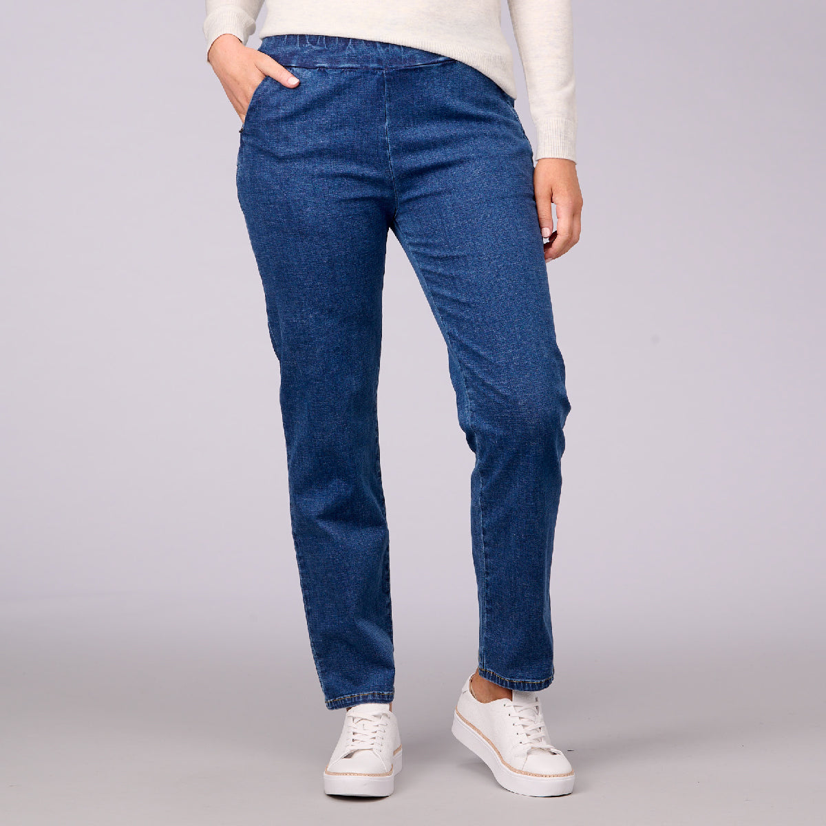 Hailey Zip Pocket Denim Pants Straight Full