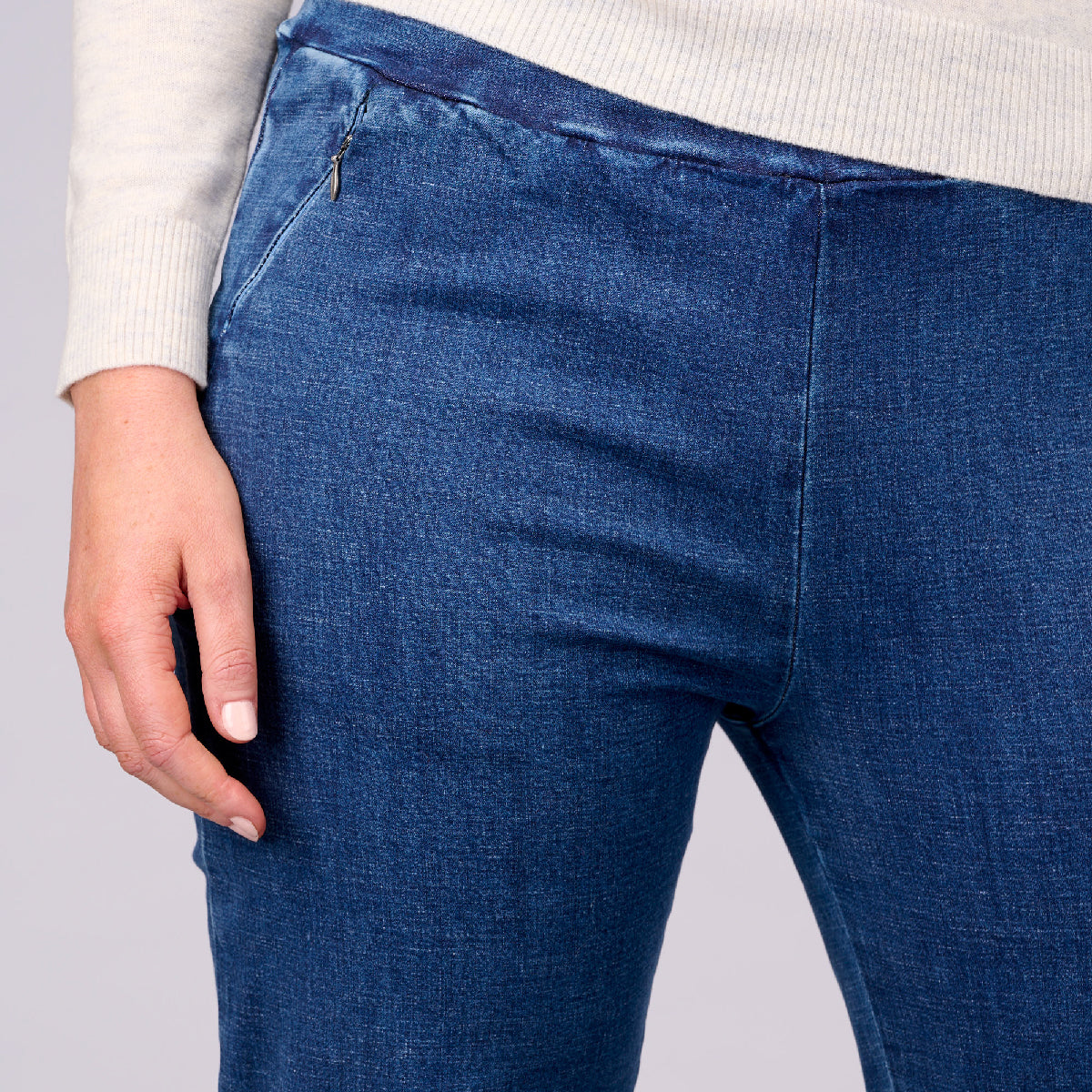 Hailey Zip Pocket Denim Pants Straight Full