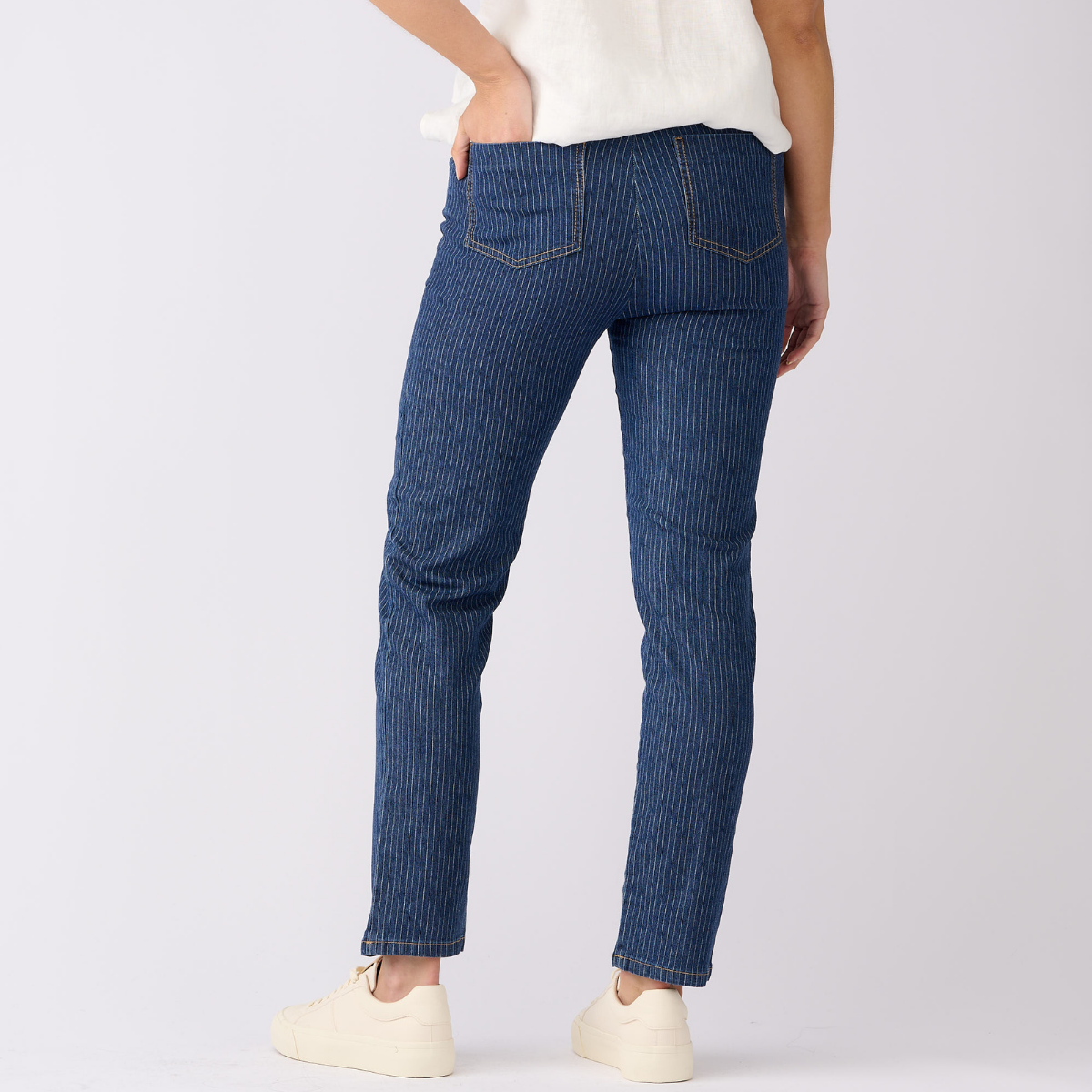 Pinstripe Denim Pants - Slim Leg 7/8 Length