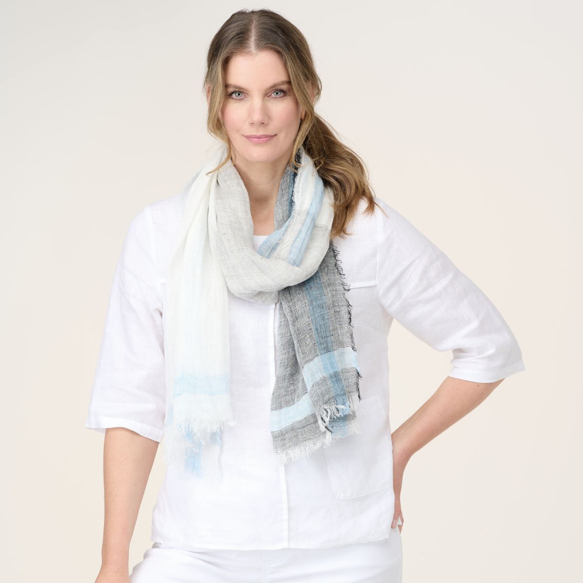 100% Linen Grid Scarf