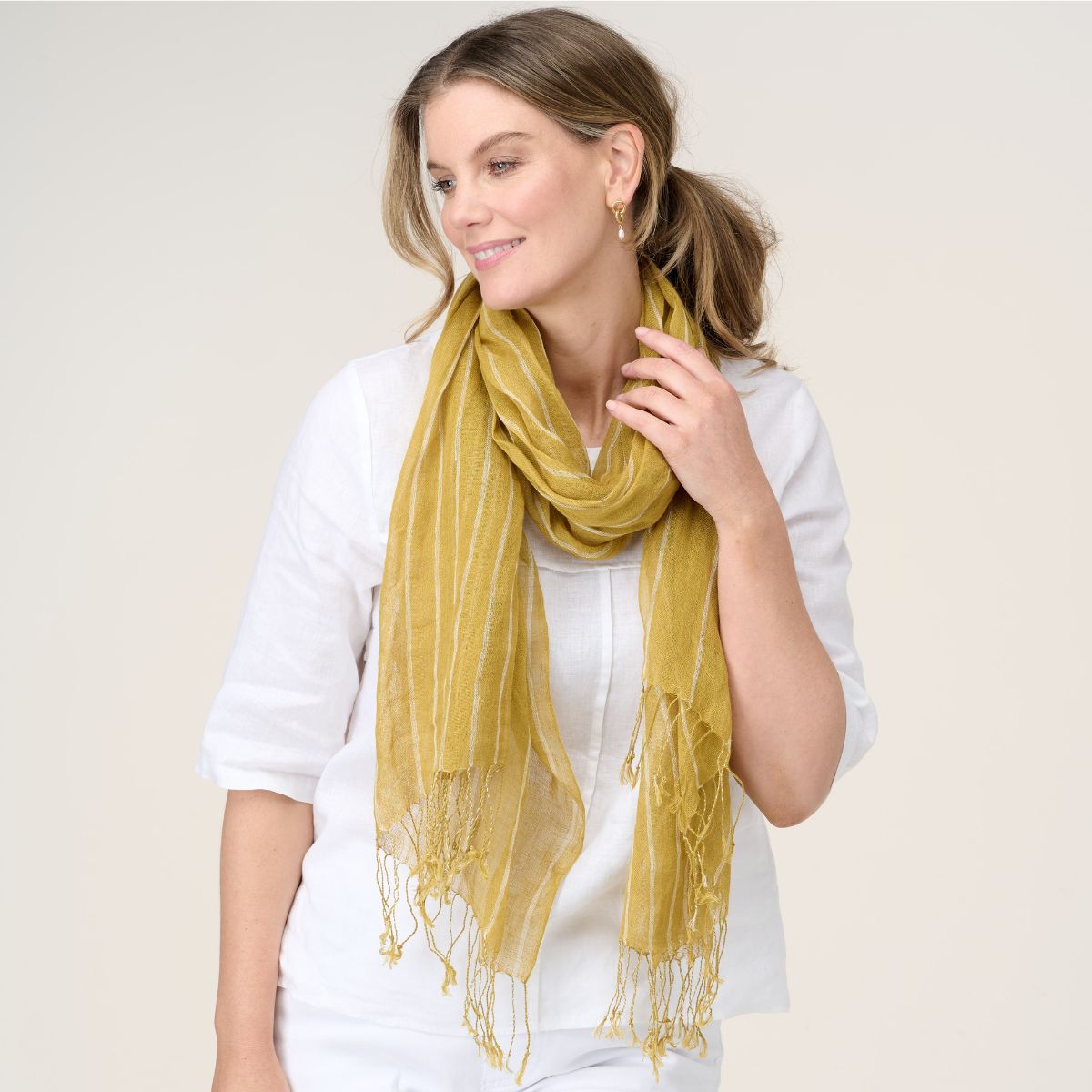 100% Linen Grid Scarf