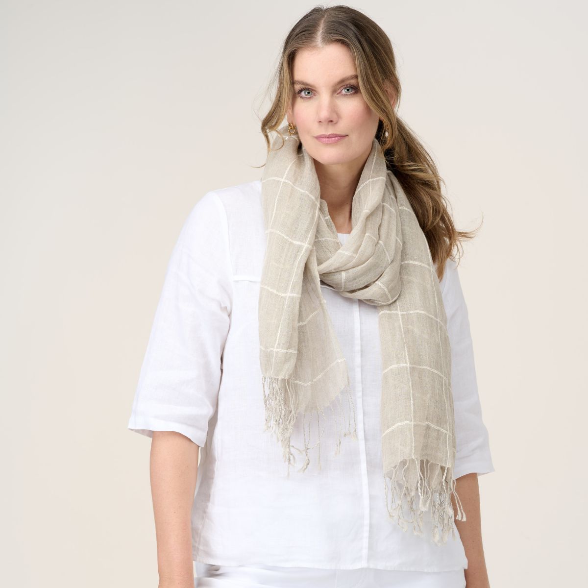 100% Linen Grid Scarf
