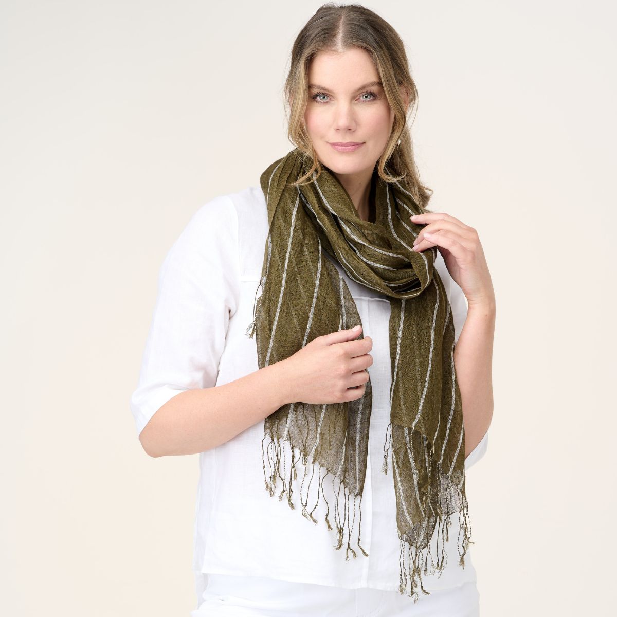 100% Linen Grid Scarf