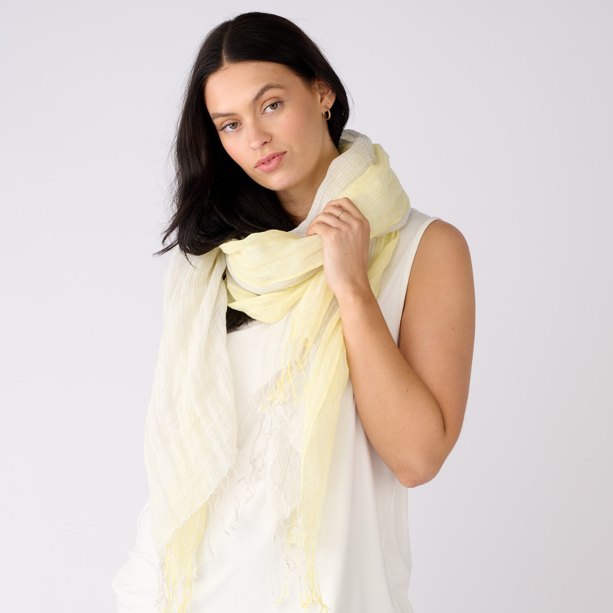 100% Linen Colour Block Striped Scarf