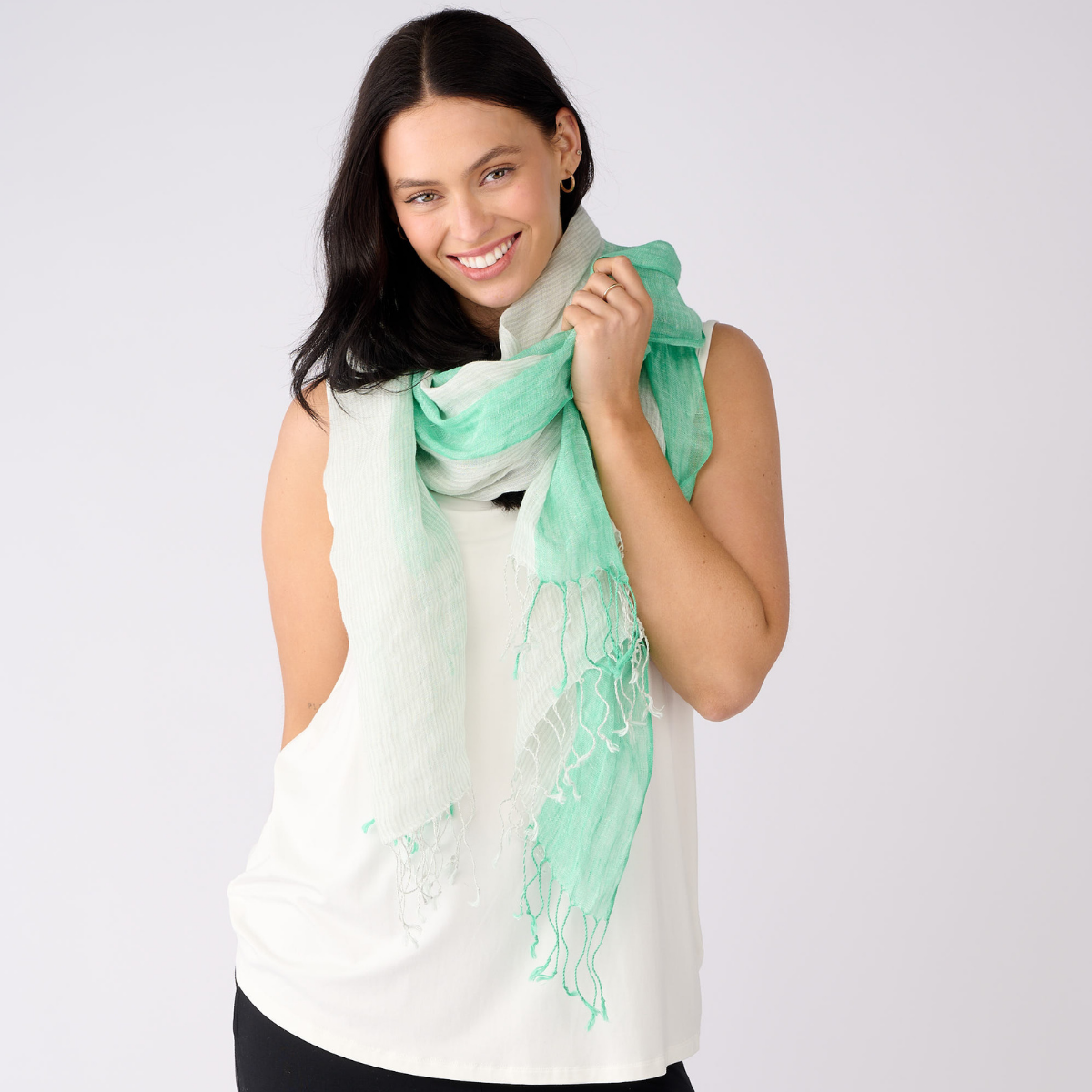 100% Linen Colour Block Striped Scarf