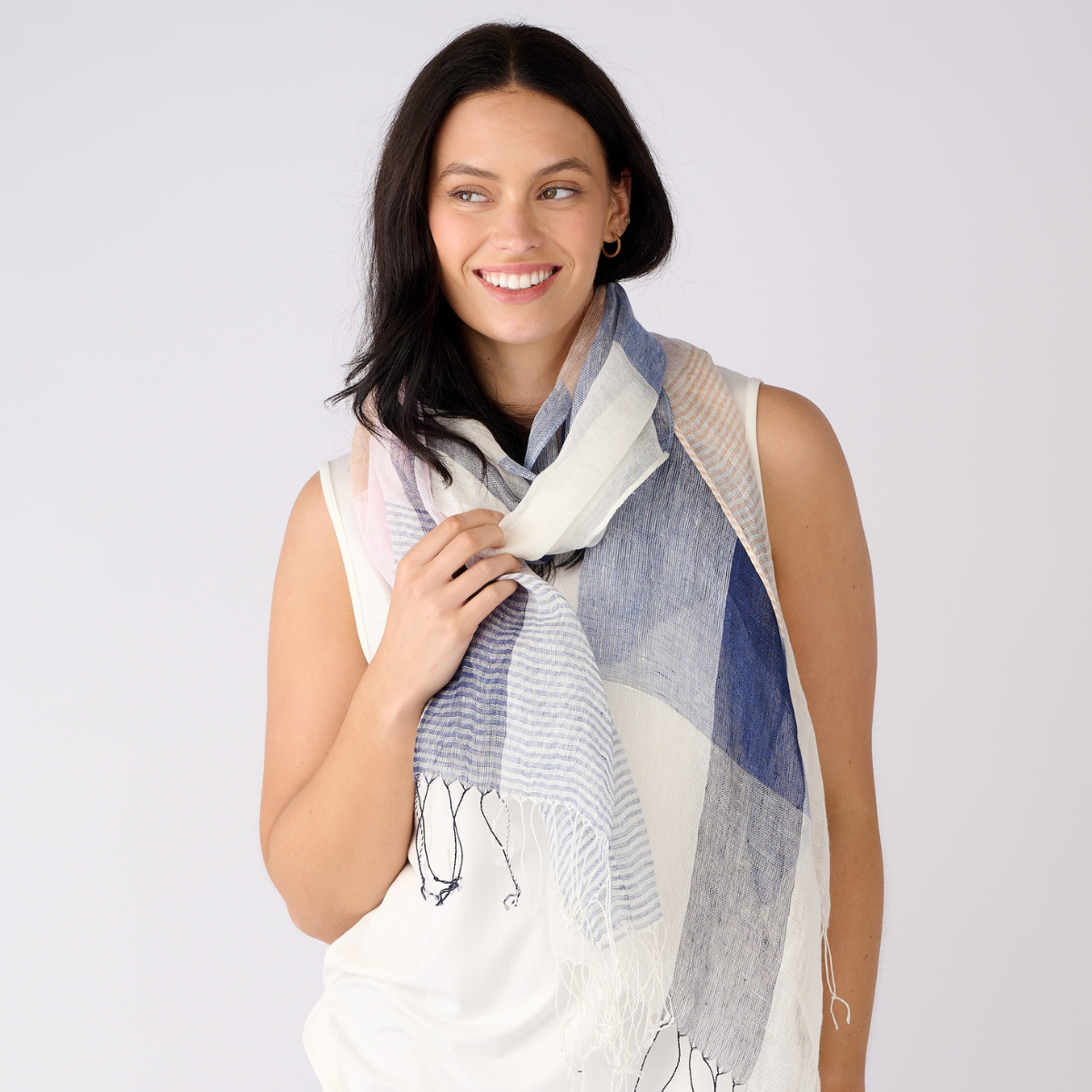100% Linen Broken Check Scarf