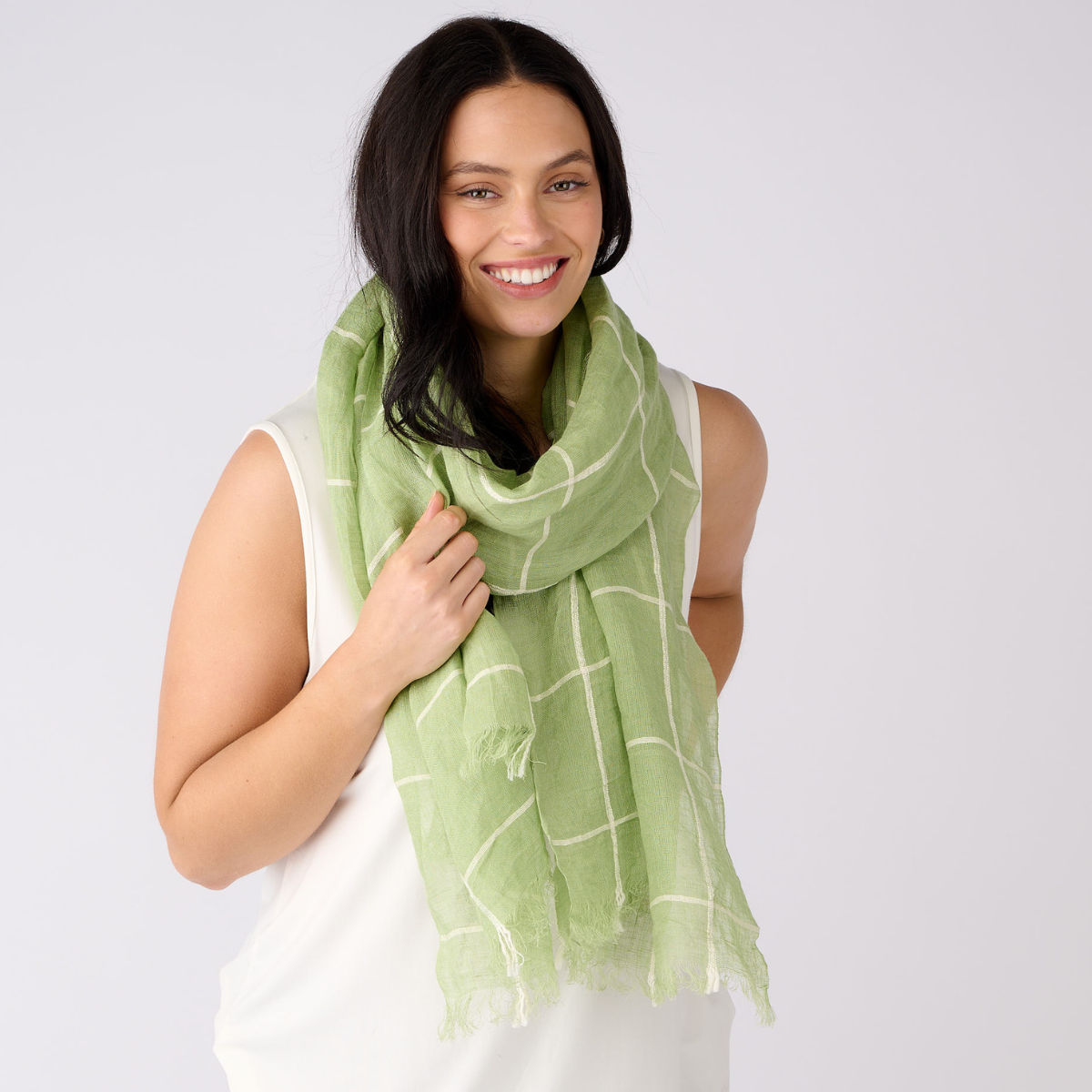 100% Linen Big Grid Scarf