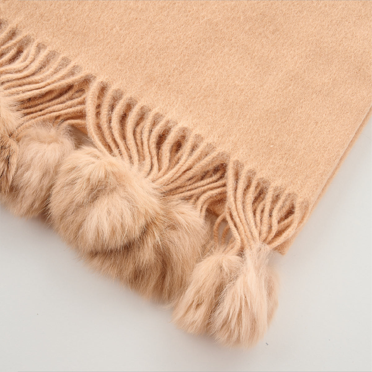 Cashmere Wool Rabbit Pom Pom Shawl