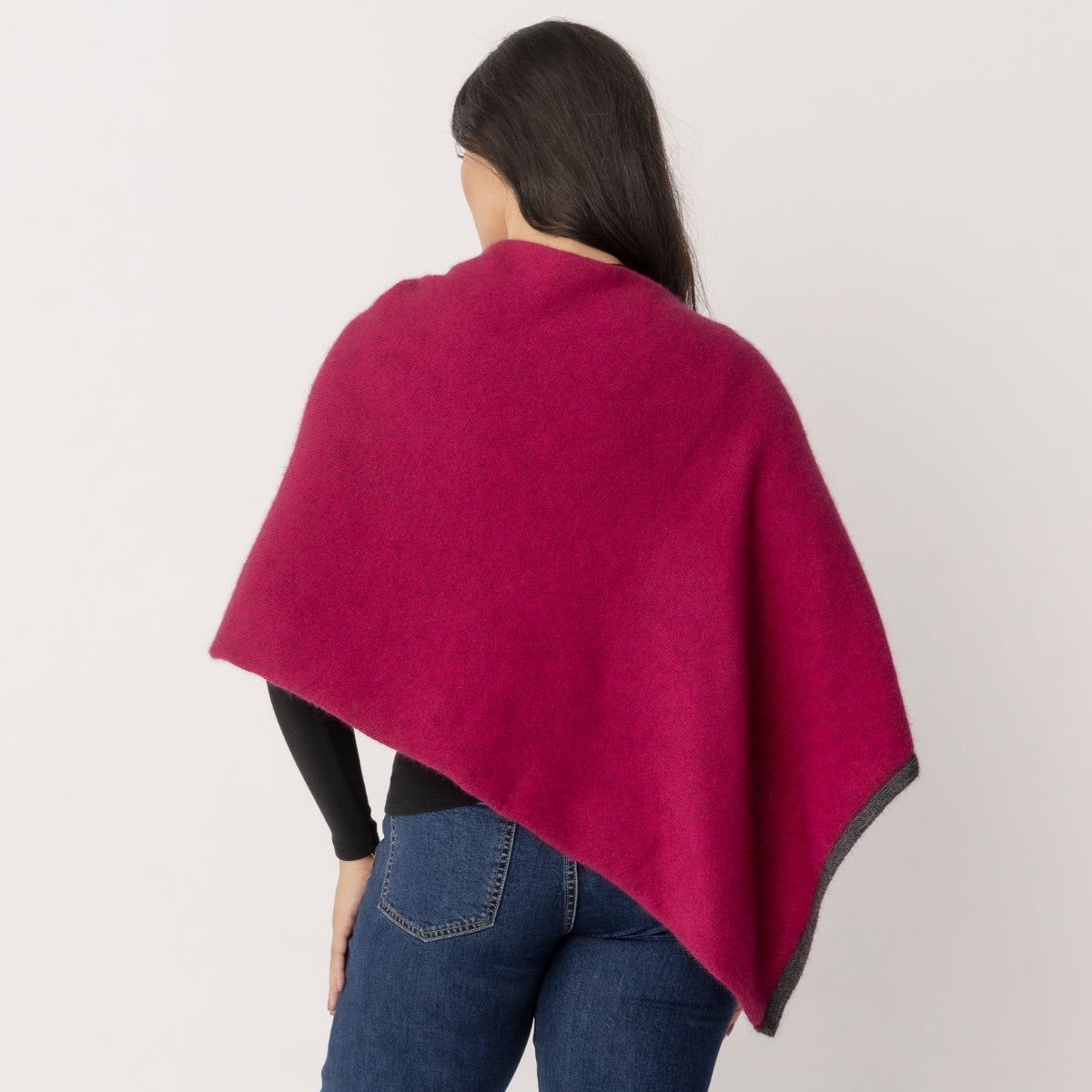 Possum Contrast Trim Poncho