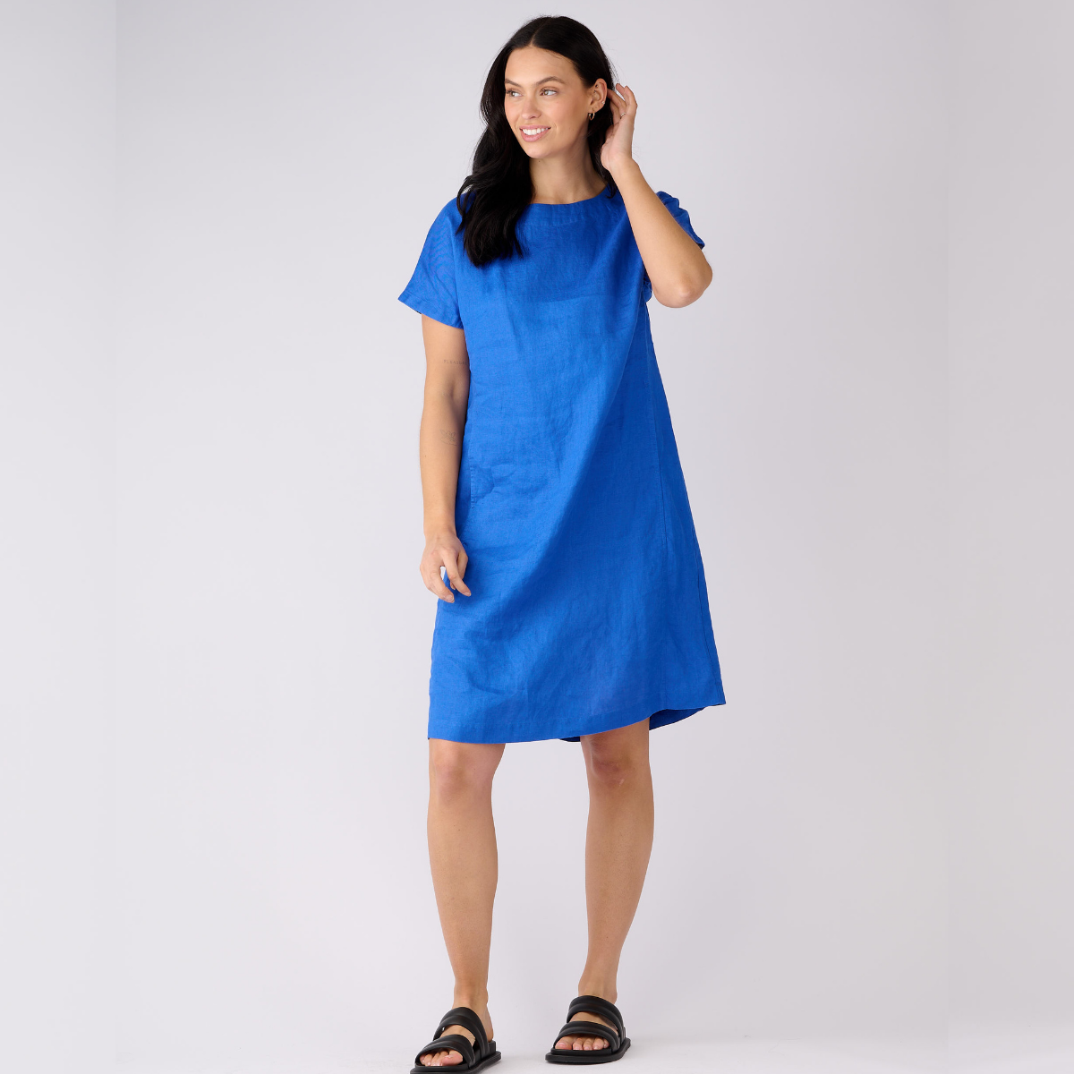 Linen Short Sleeve Pocket Detail Dress