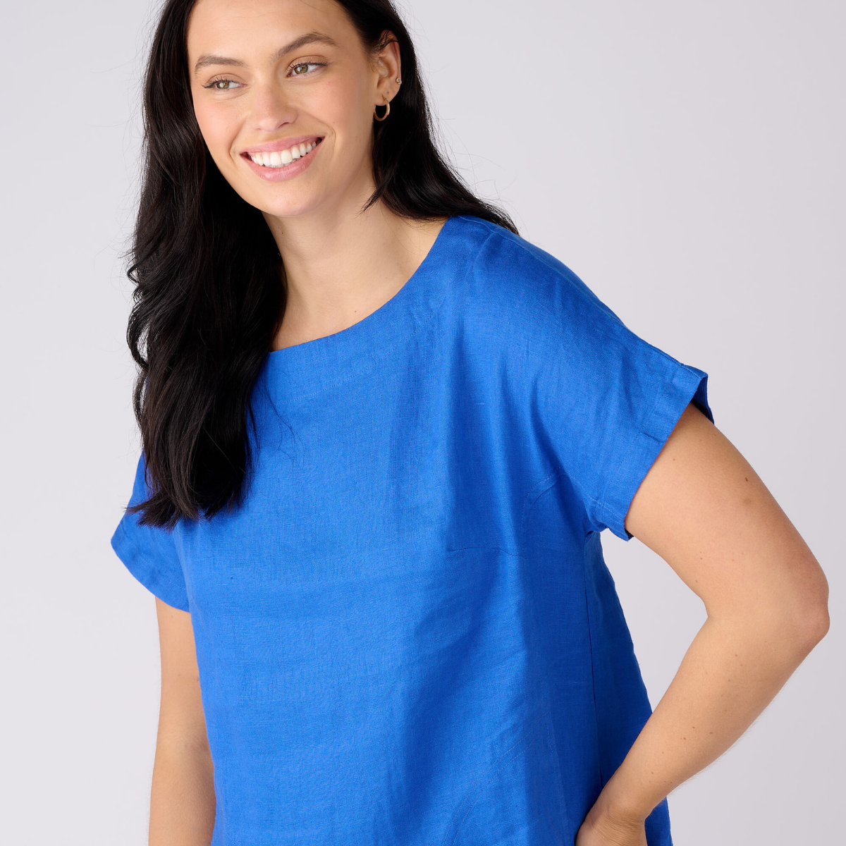 Linen Short Sleeve Pocket Detail Dress