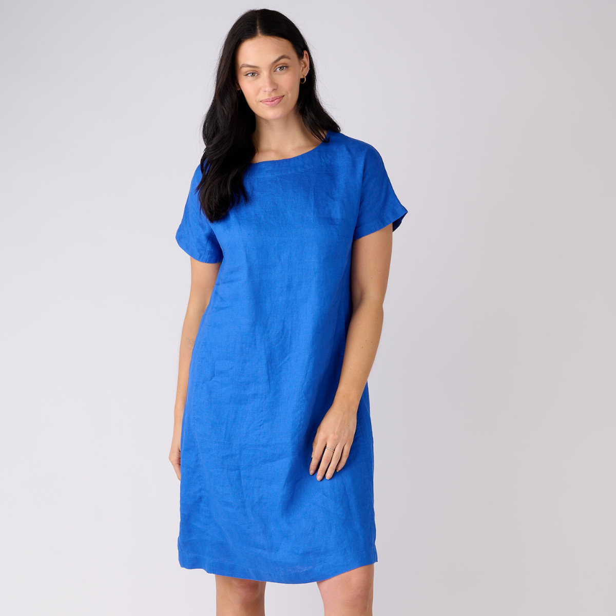 Linen Short Sleeve Pocket Detail Dress