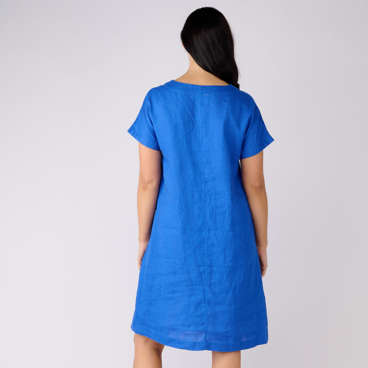 Linen Short Sleeve Pocket Detail Dress
