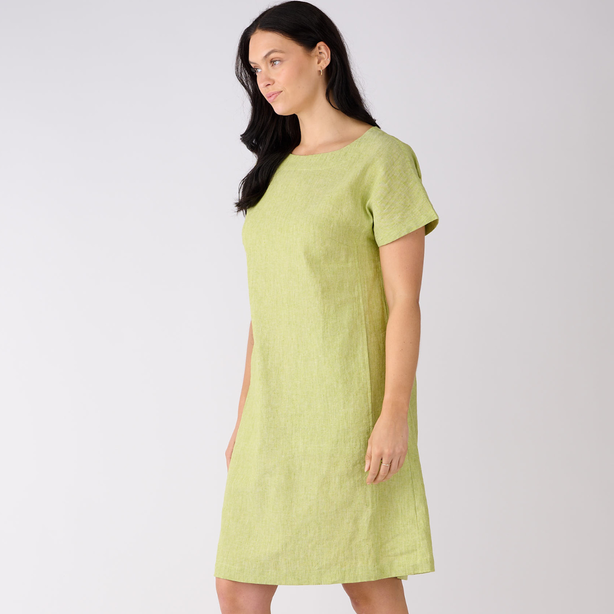 Linen Cotton Short Sleeve Pocket Detail Dress