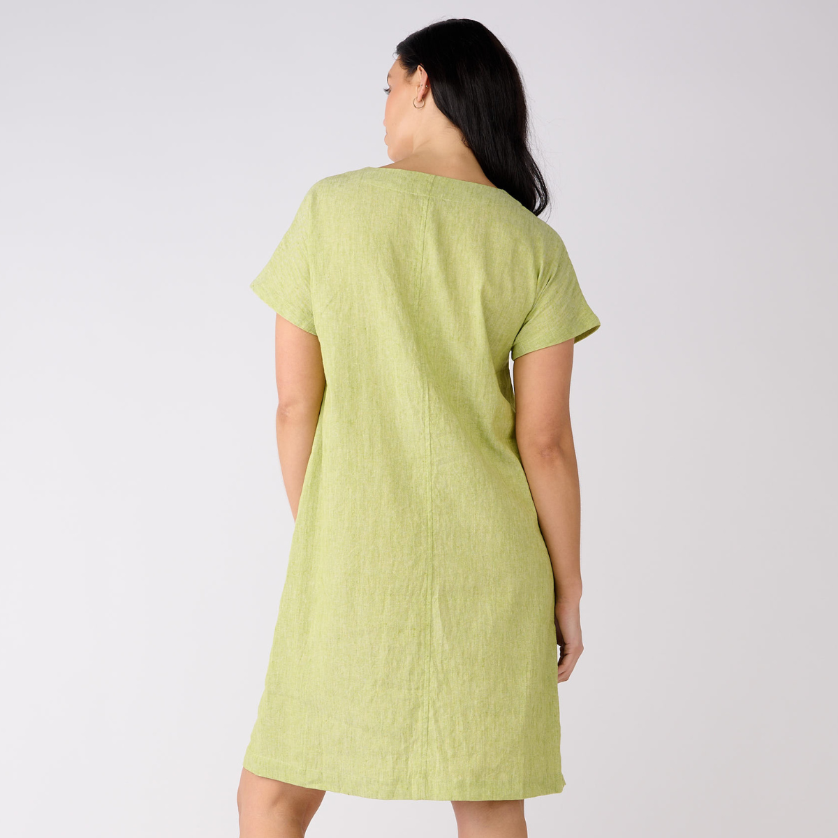 Linen Cotton Short Sleeve Pocket Detail Dress