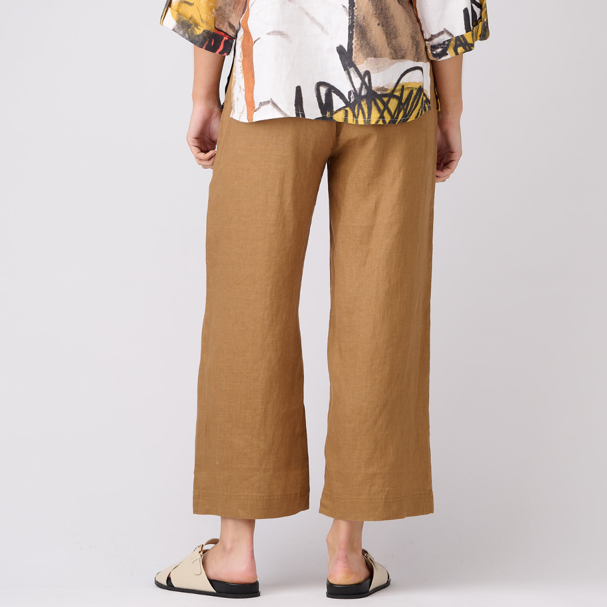 Linen 7/8 Wide Leg Elastic Waist Pants