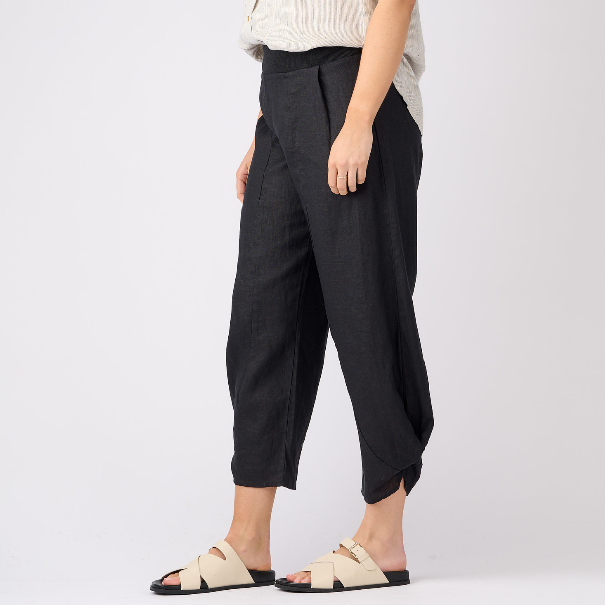 Linen Rib Waist Harem Pants