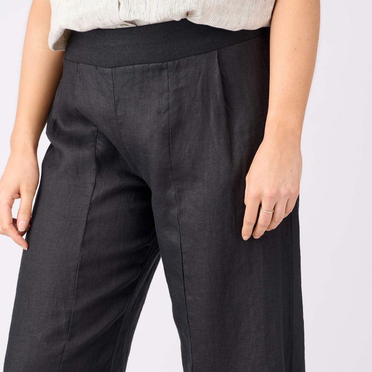 Linen Rib Waist Harem Pants