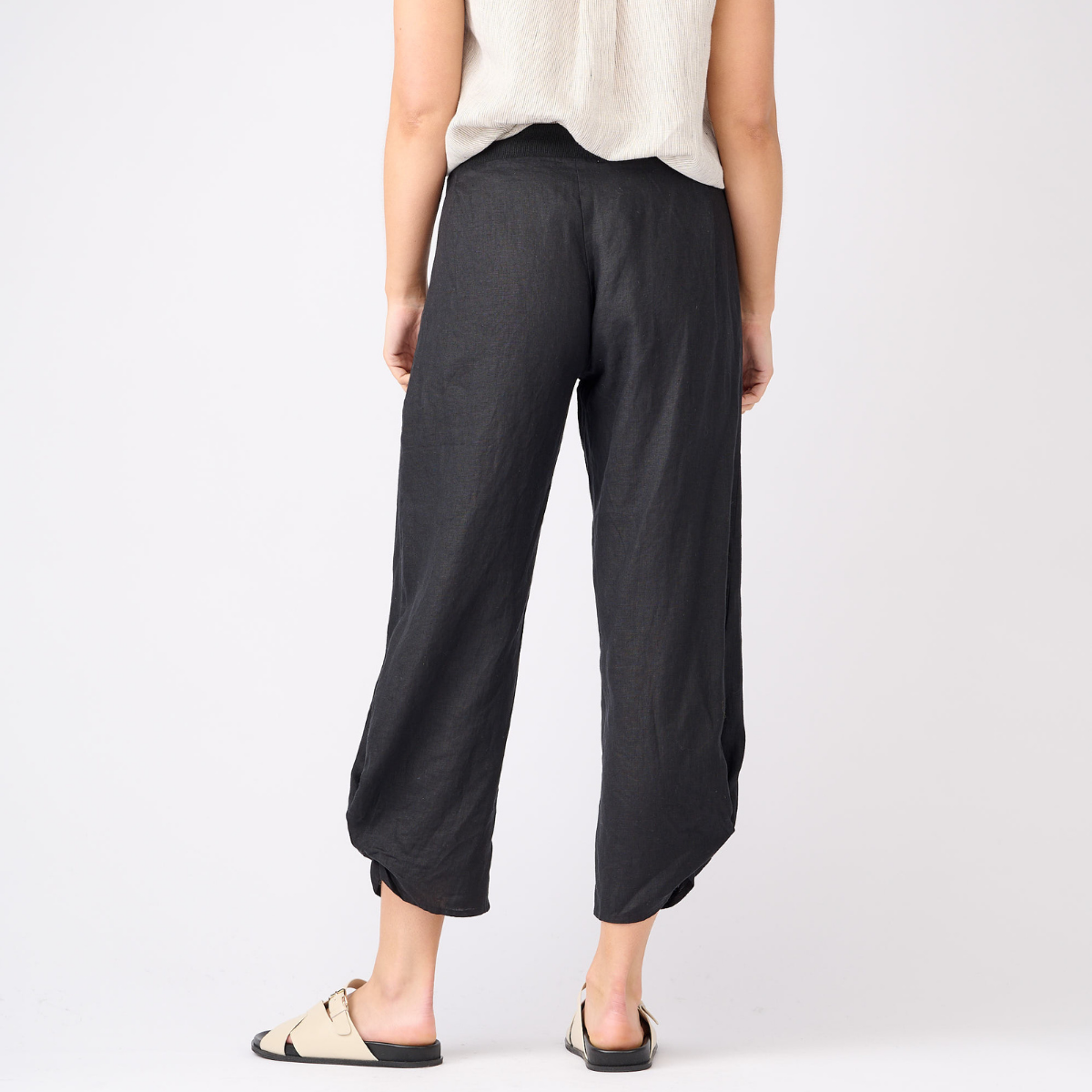 Linen Rib Waist Harem Pants
