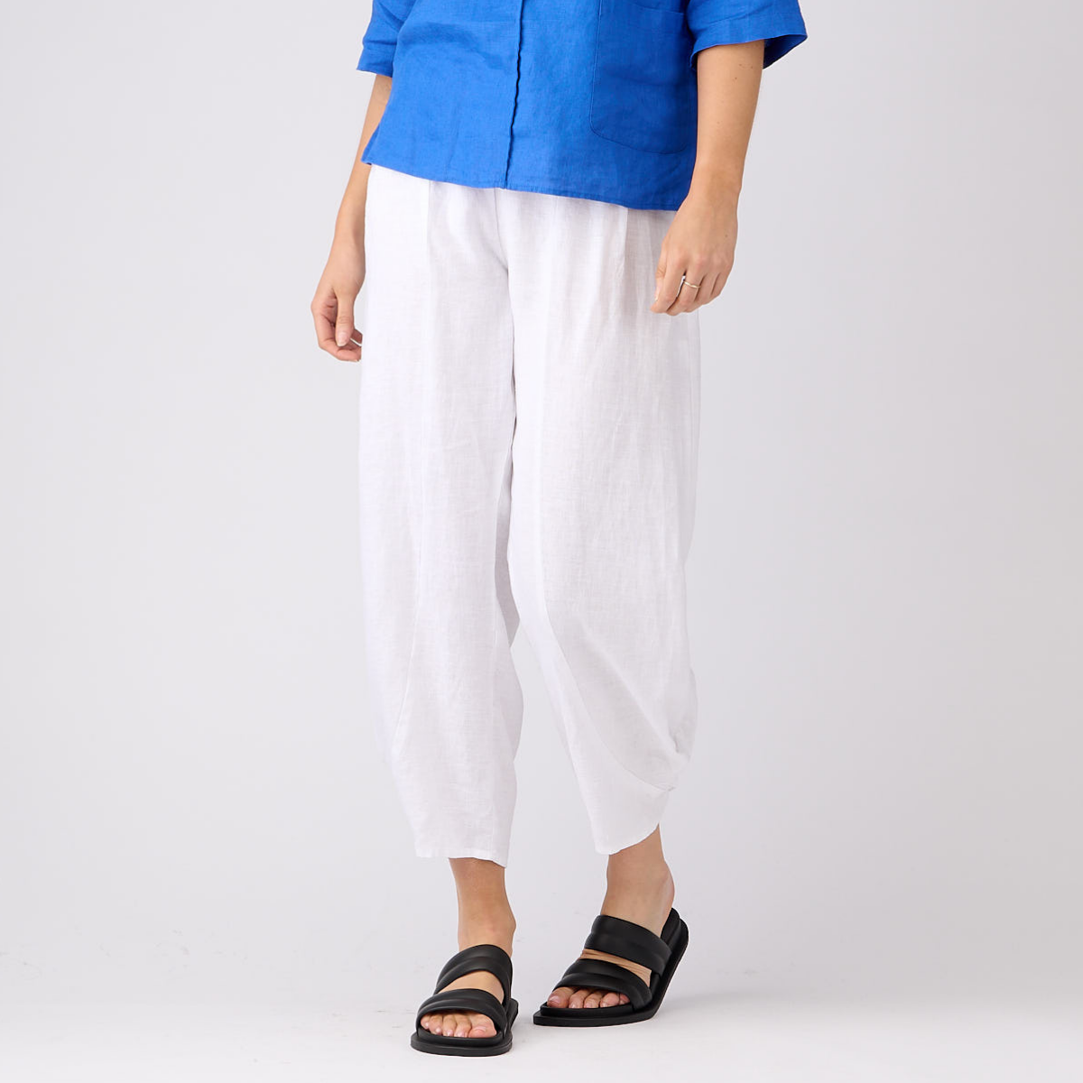 Linen Rib Waist Harem Pants