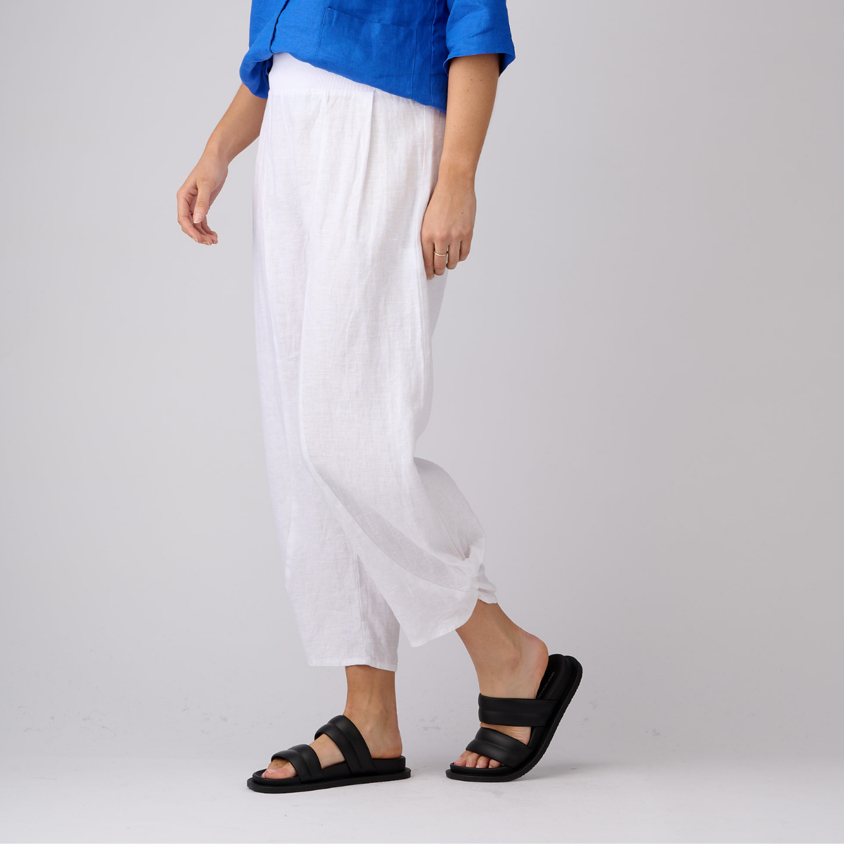 Linen Rib Waist Harem Pants