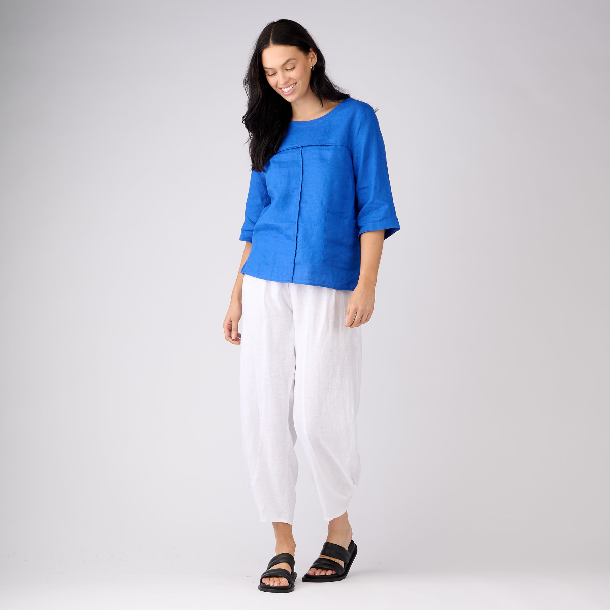 Linen Rib Waist Harem Pants
