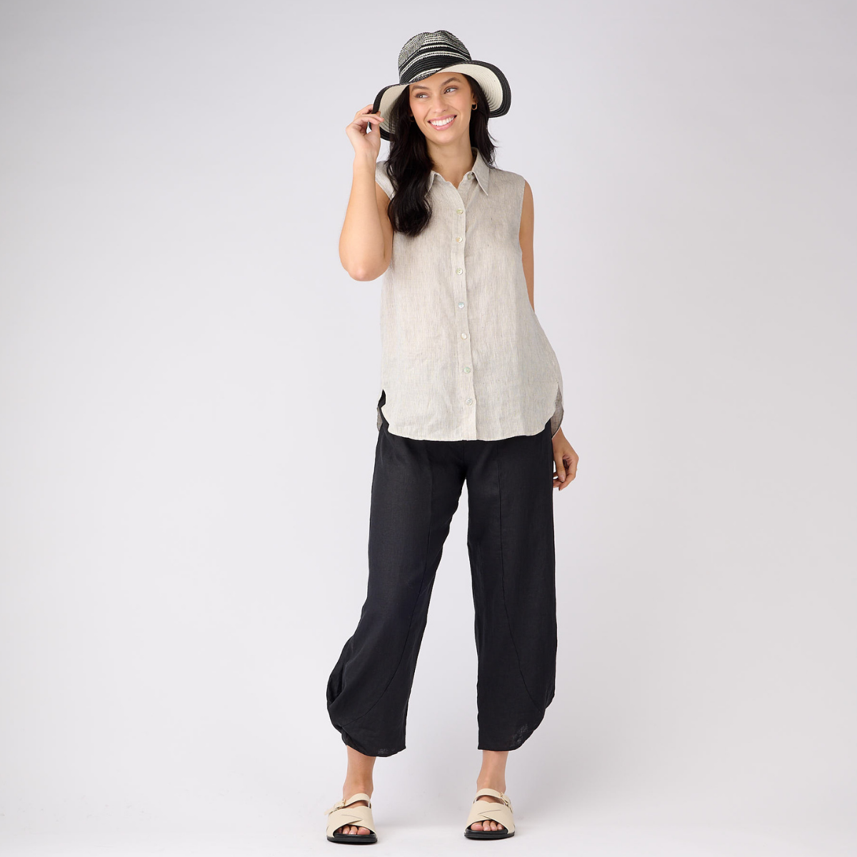 Linen Striped Sleeveless Shirt