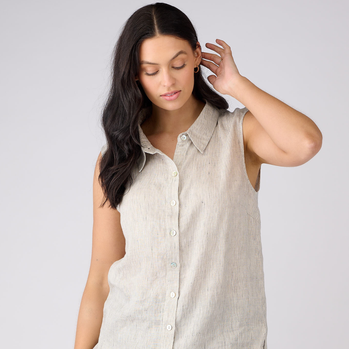 Linen Striped Sleeveless Shirt
